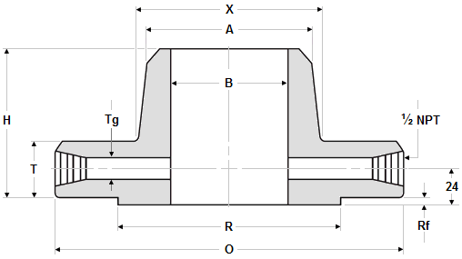 Um desenho em preto e branco de um flange com medidas.