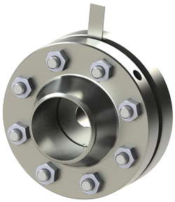 Um close de um flange de metal com furos