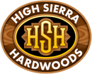 High Sierra Hardwoods logo with gold HSH monogram on a brown oval badge
