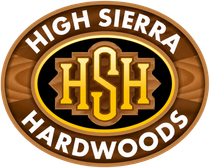 High Sierra Hardwoods logo with gold HSH monogram on a brown oval badge