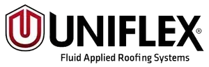Uniflex logo: red/black, shield-shaped icon with letter