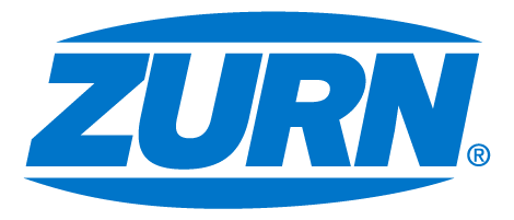 Le logo ZURN est un texte bleu à l'intérieur d'un ovale bleu.