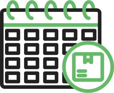 An icon of a calendar with a green circle around it.