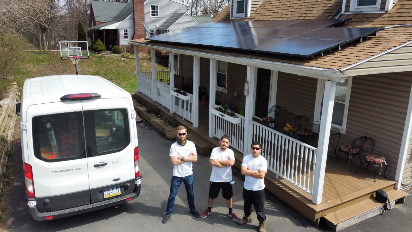 Workers after installing solar panales