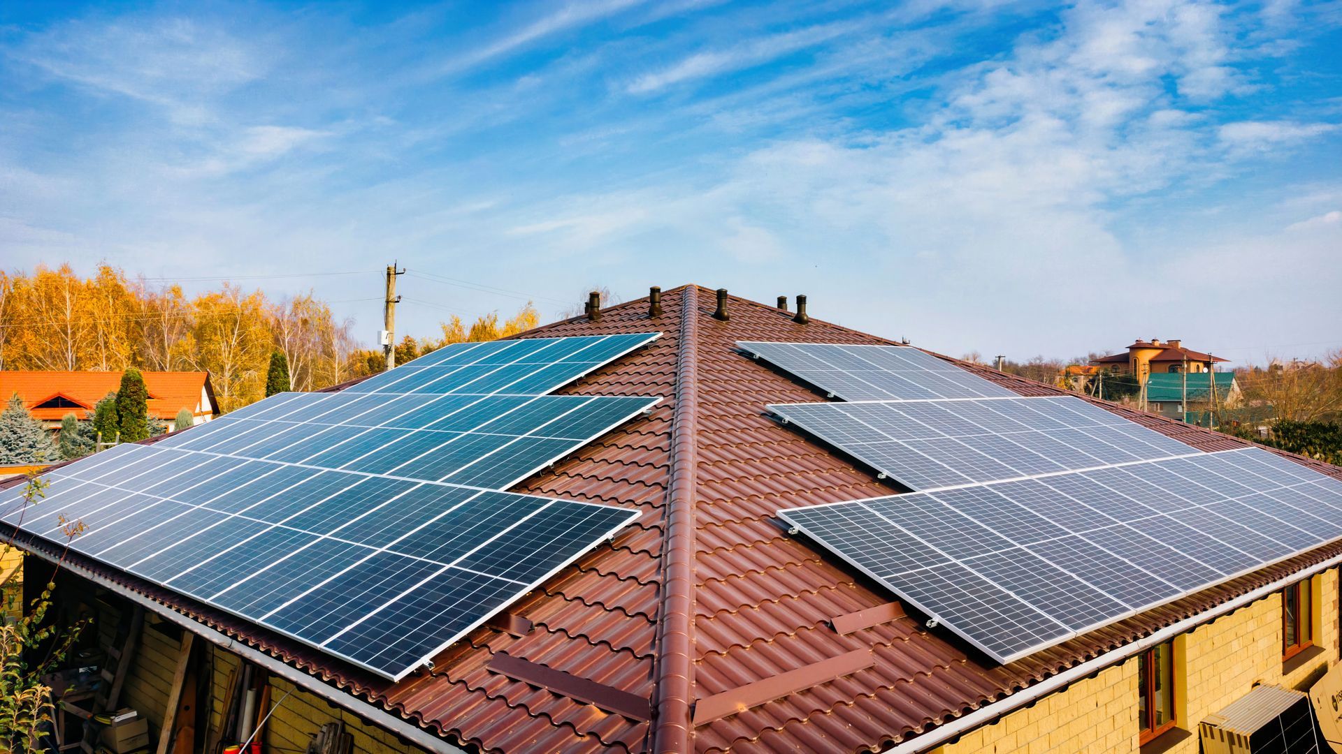 Solar panels installed on a residential house roof