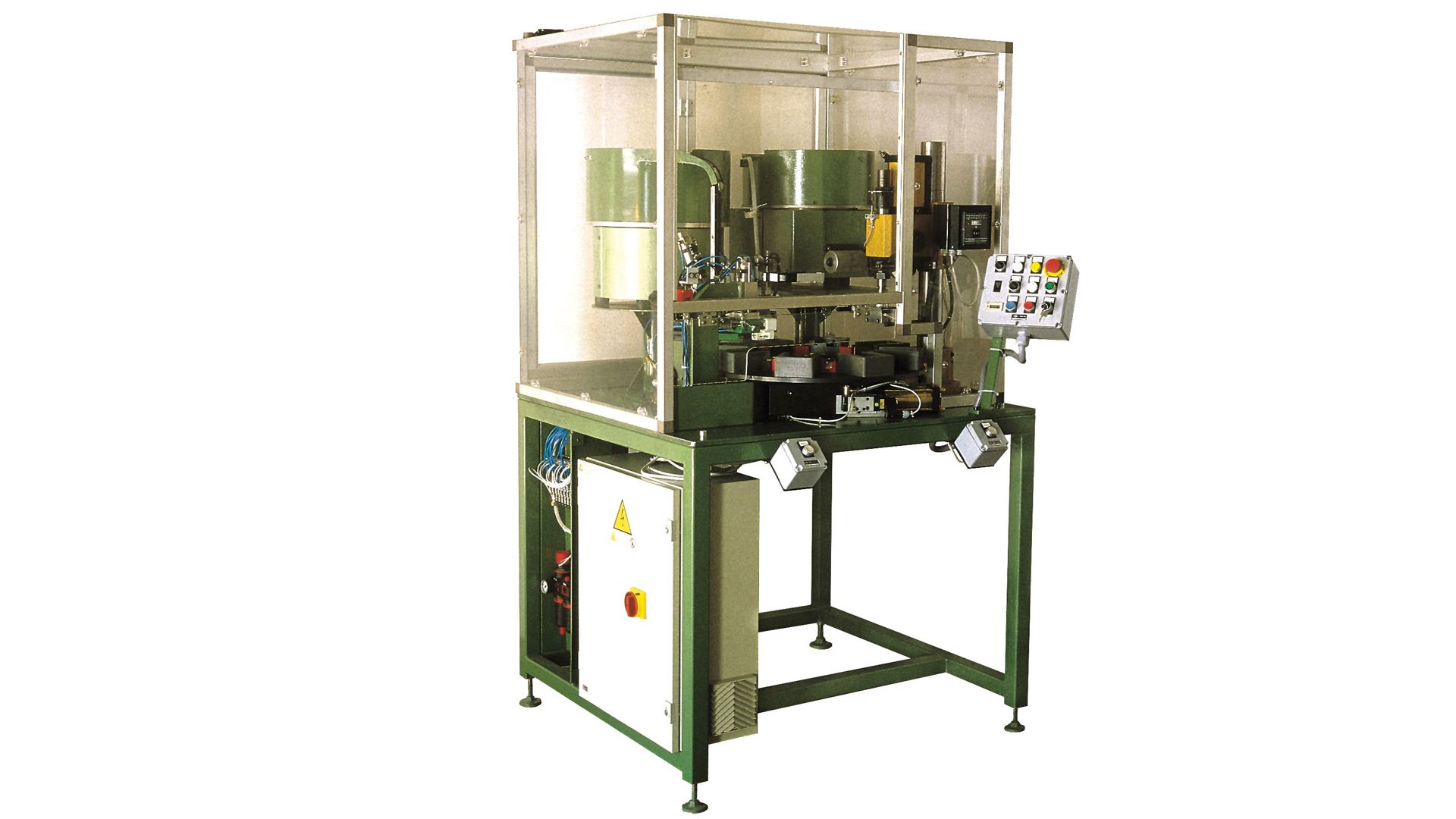 macchina semiautomatica per montaggio su centralina CDI di due gommini antivibranti e relativi distanziali - STEMAK Automazione