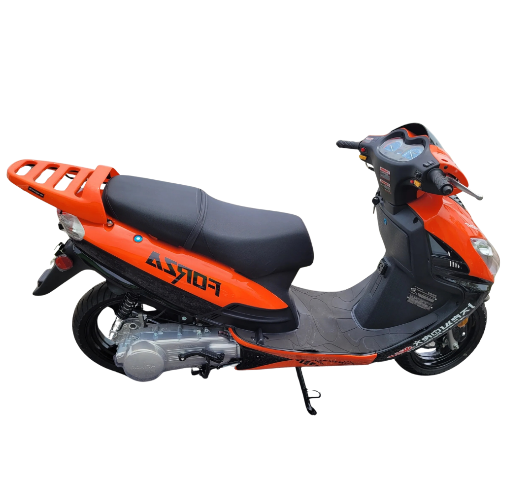 Orange and black scooter motorcycle on a white background