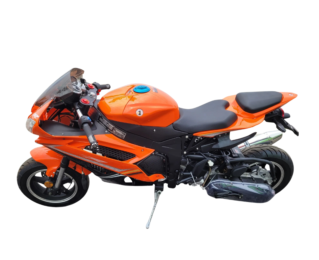 Orange and black sport motorcycle on a white background