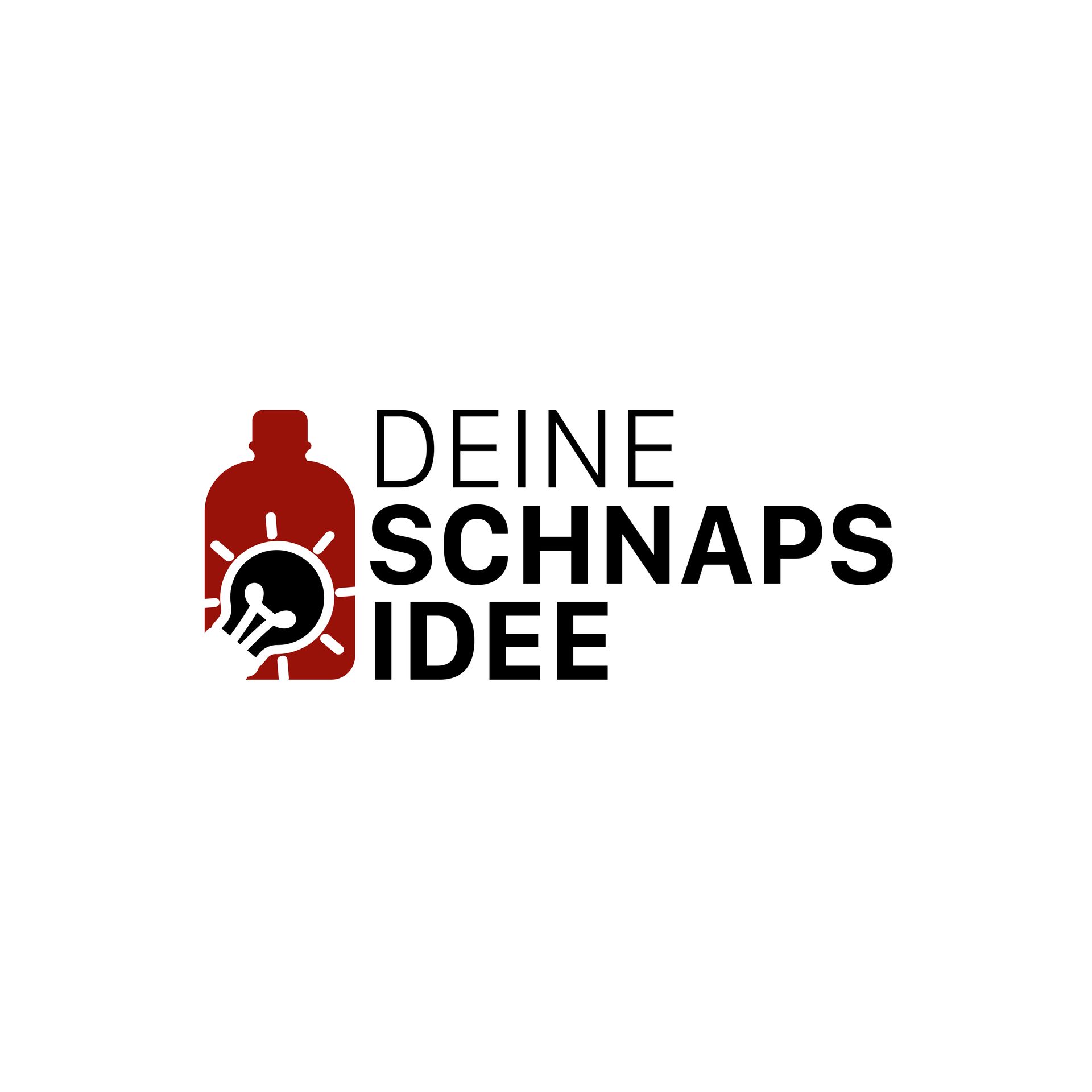 Ein rotes Oval mit dem Wort Schnapsidee darauf