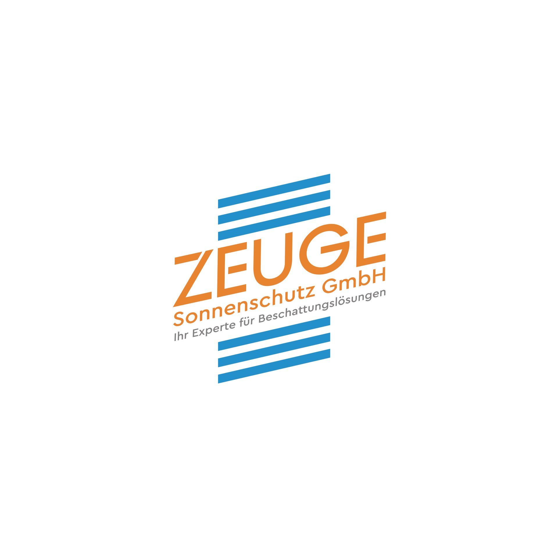 A blue and orange logo for zeugen sonnenschutz gmbh