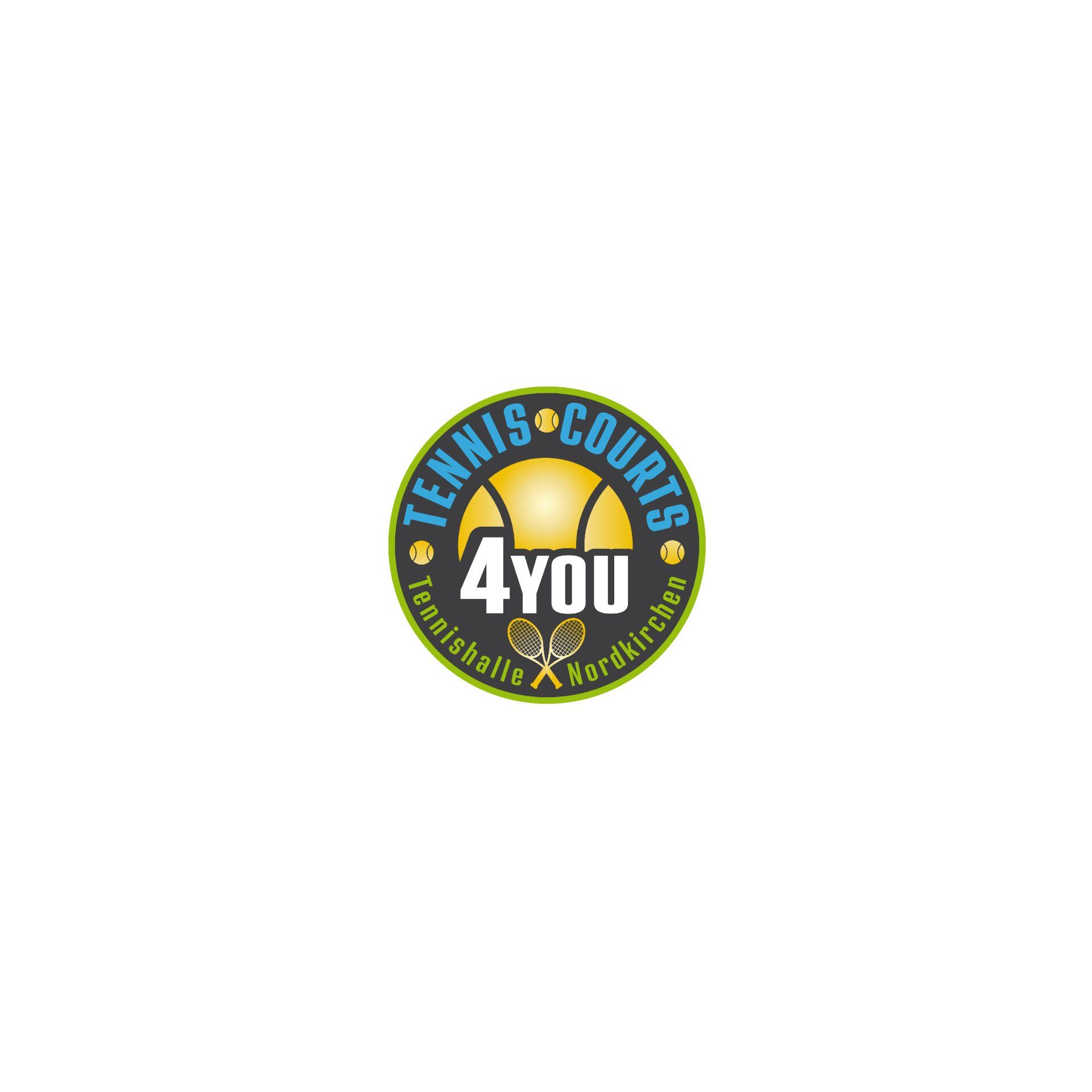 Ein Logo für Tennisplätze 4you mit einem Tennisball und Schlägern
