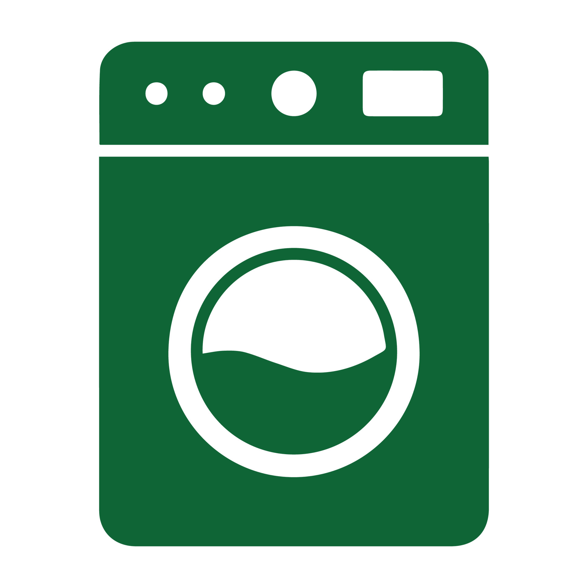 A green washing machine icon with a white circle in the middle.