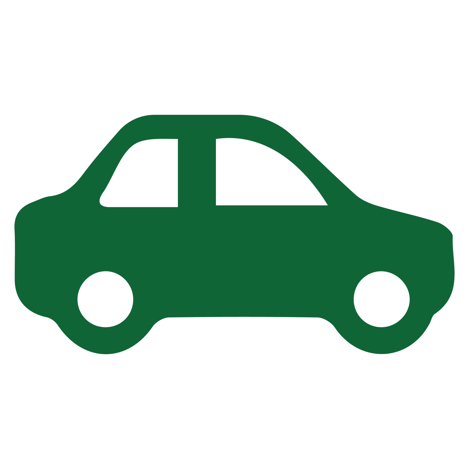 A green car icon on a white background.