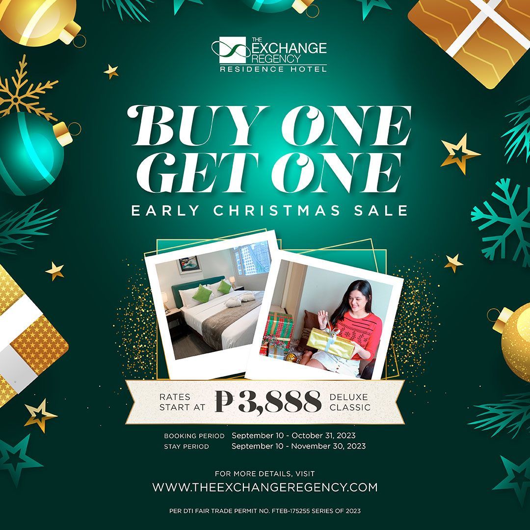 A poster that says `` buy one get one early christmas sale ''.