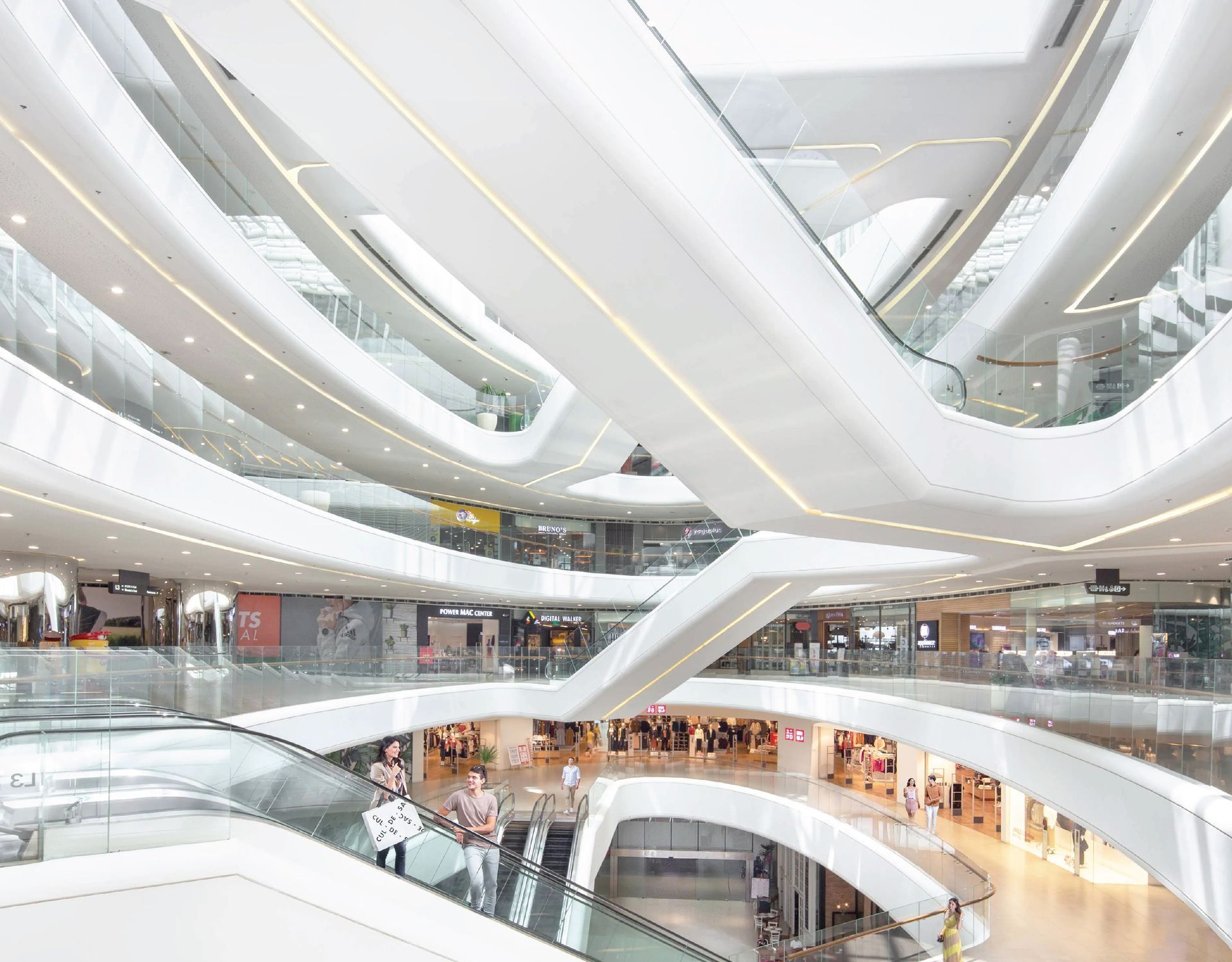 The Podium interior with escalators and multiple levels.