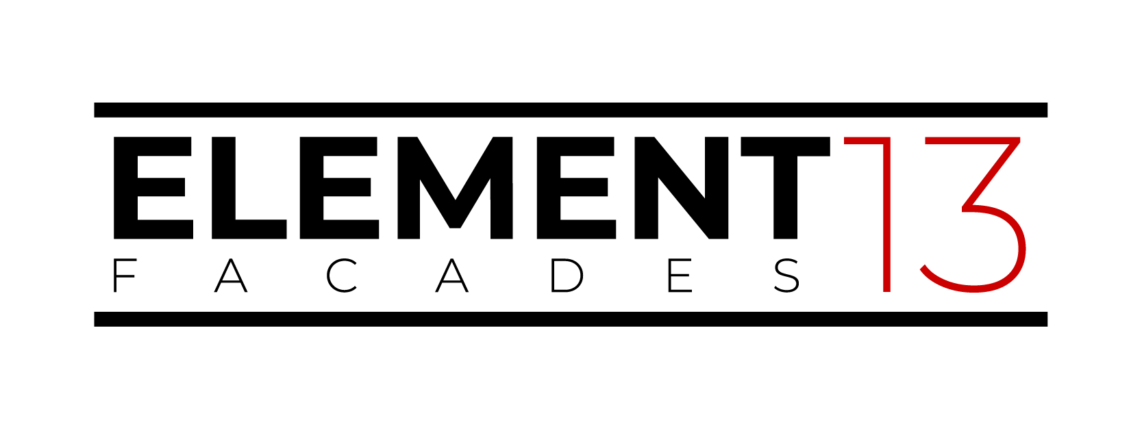 Element13 Facades logo in black and red, with a rectangle border.
