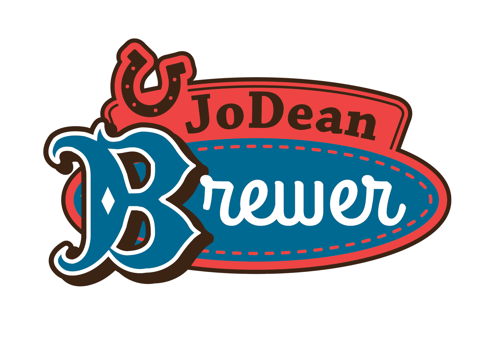 Logo for JoDean Brewer, features a horseshoe, the name, and a stylized