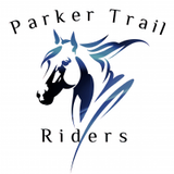 Parker Trail Riders logo: Horse head silhouette in blue and black with text above and below.