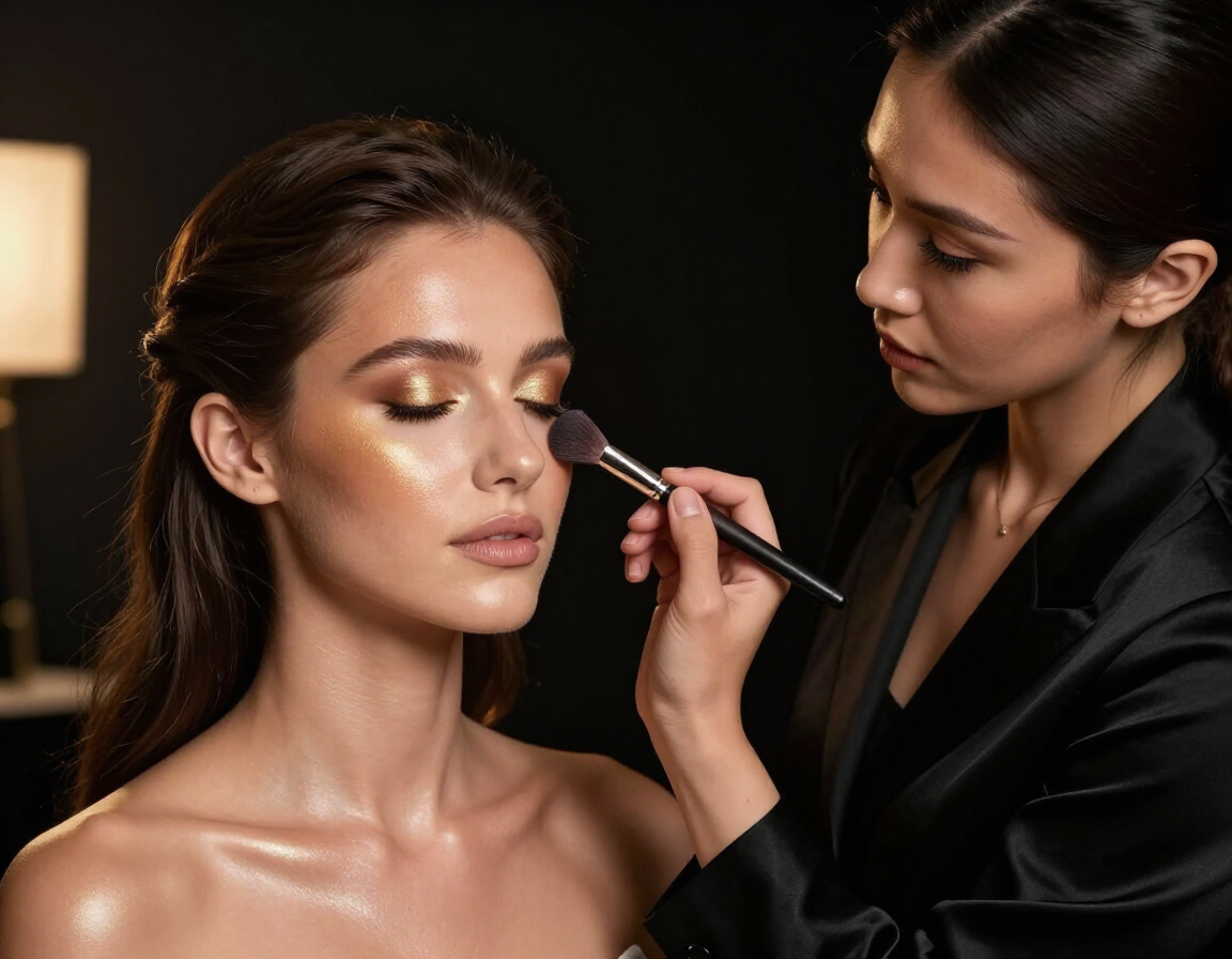 Makeup artist preparing a luxury bridal client