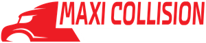 Logo rouge avec une silhouette de camion et les mots « MAXI COLLISION ».