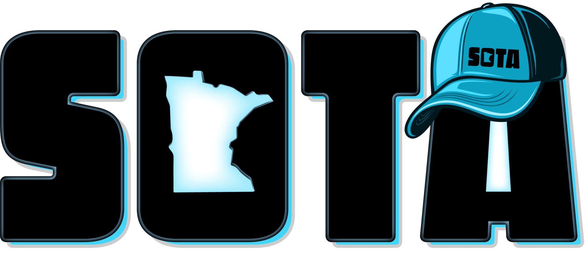 The word sota is written in black letters with a blue hat.