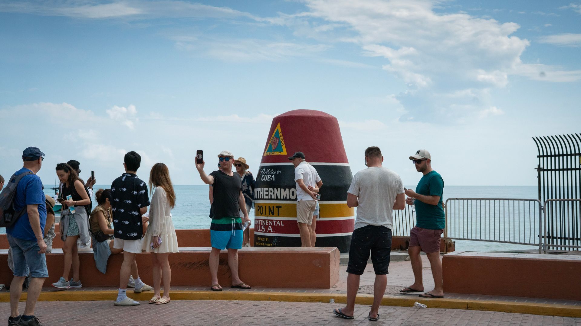 Miami To Key West, Best one Day round Trip Bus Tour passengers at the Southernmost point taking photos