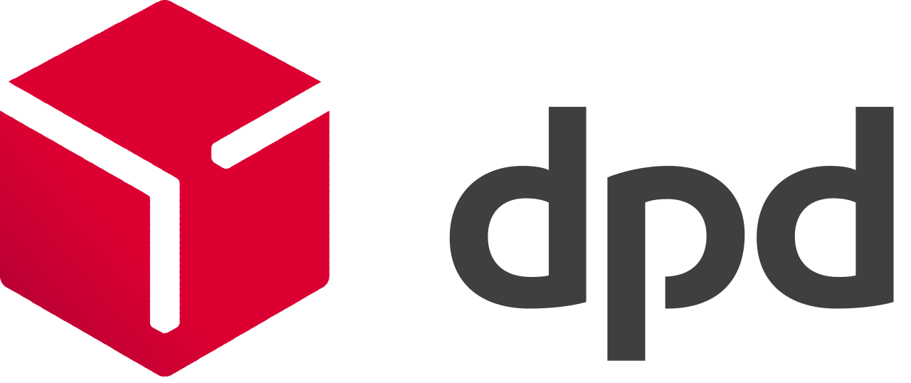 DPD-logo met rood kubusicoon en grijze tekst 