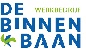 Logo with blue and green text reading “De Binnenbaan Werkbedrijf” and a green-blue star icon