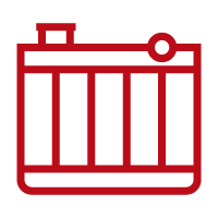Red gear icons, one large and one small, on a white background