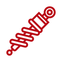 Red gear icons, one large and one small, on a white background