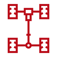 Red gear icons, one large and one small, on a white background