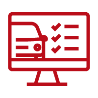 Red gear icons, one large and one small, on a white background