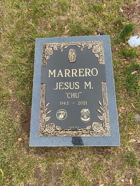 Misty bronze grave marker with patriotic emblems