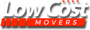 Low Cost Movers logo with white text on a red background. Stars above the