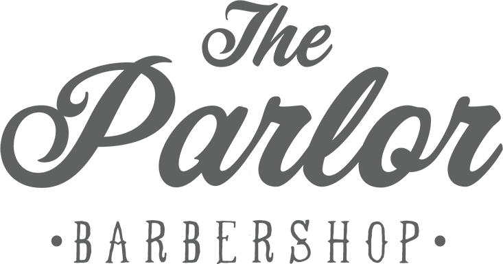 The logo for the parlor barbershop is black and white.