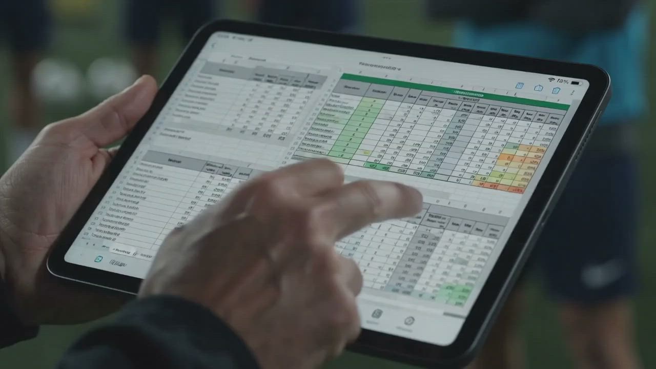 Entrenador revisando datos de los atletas en una tableta