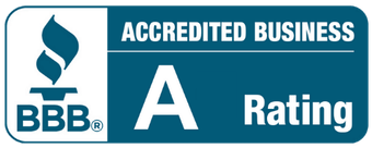 BBB Accredited Business logo: blue, white, torch, 