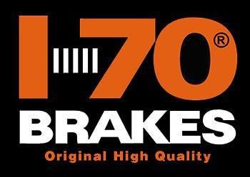 Logotipo de I70 Brakes en naranja y blanco sobre un fondo negro, con el texto «Original High Quality».