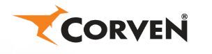 Logotipo de Corven con un ícono de pájaro naranja y texto negro sobre un fondo blanco