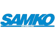 Logotipo azul de SAMKO Automotive sobre fondo blanco