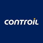 Logotipo blanco de “controil” sobre un fondo azul oscuro.