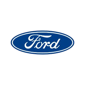 Logotipo ovalado azul de Ford con texto en cursiva blanca
