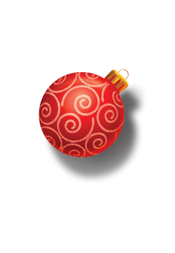 A red christmas ornament with swirls on it