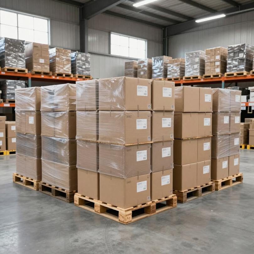 Auction pallets in warehouse