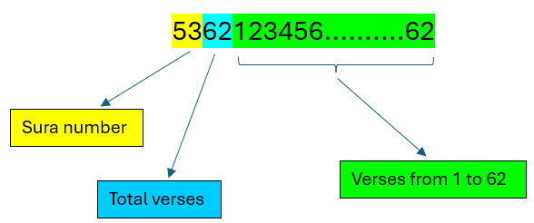 Encoding of Sura 53 in the Holy Qur'an