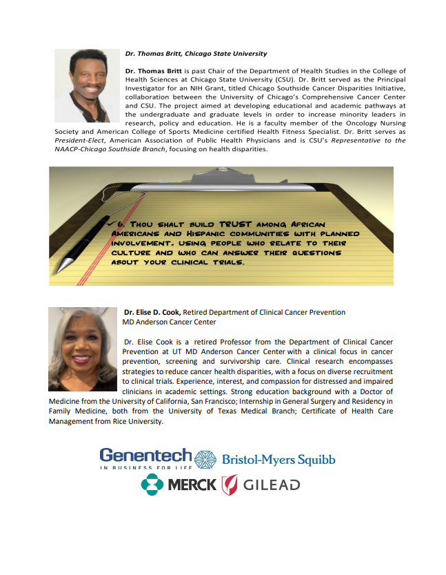 Profiles of two doctors with a clipboard graphic between them, logos of pharmaceutical companies below.