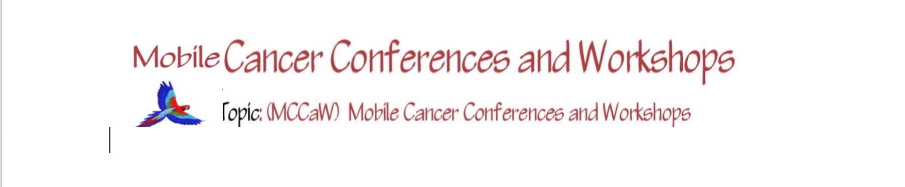 Mobile Cancer Conferences and Workshops logo with a blue and red design.