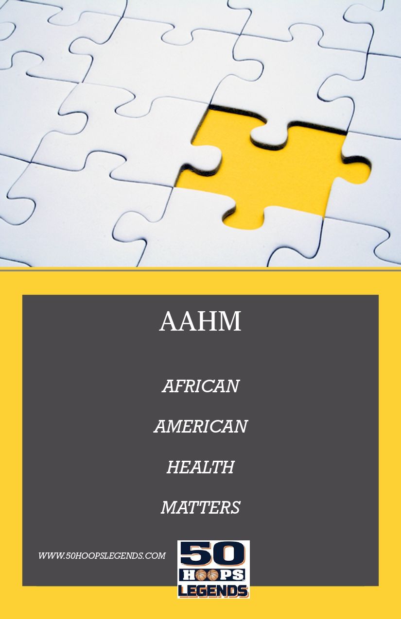 Puzzle with missing piece, yellow background; AAHM (African American Health Matters) text, 
