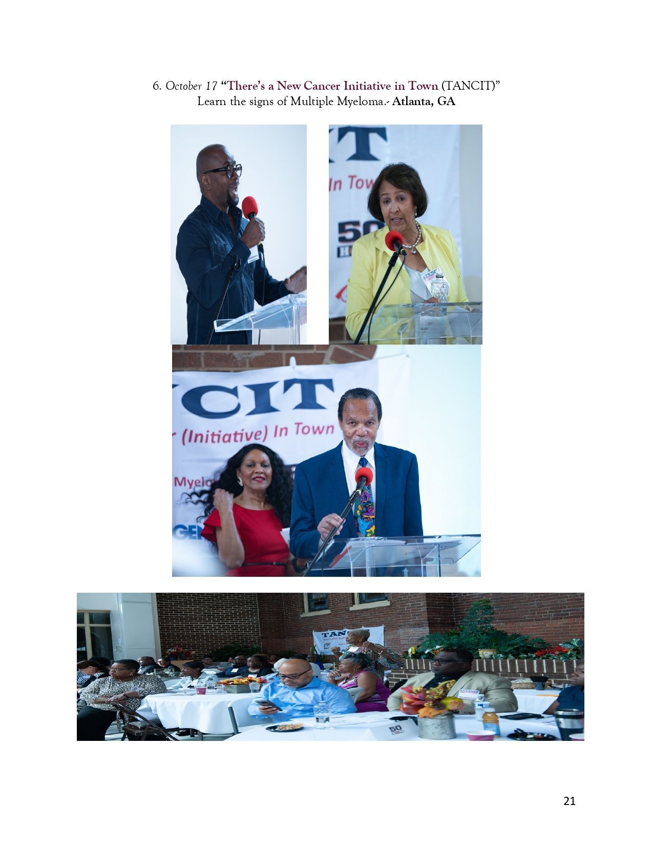 People speaking at podiums and a group at a table, likely an event or conference.
