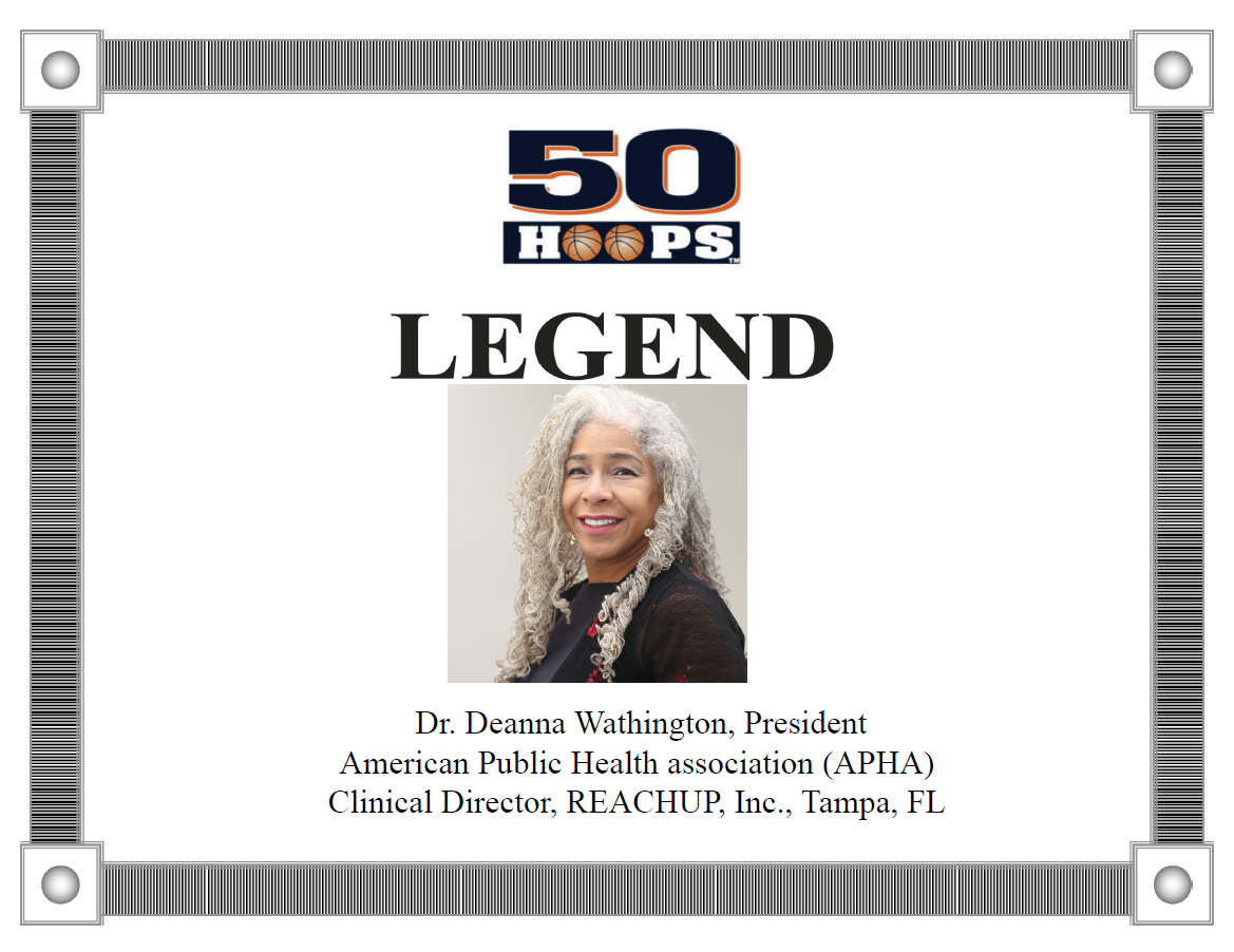 Badge with photo of Dr. Debra Washington, labeled 